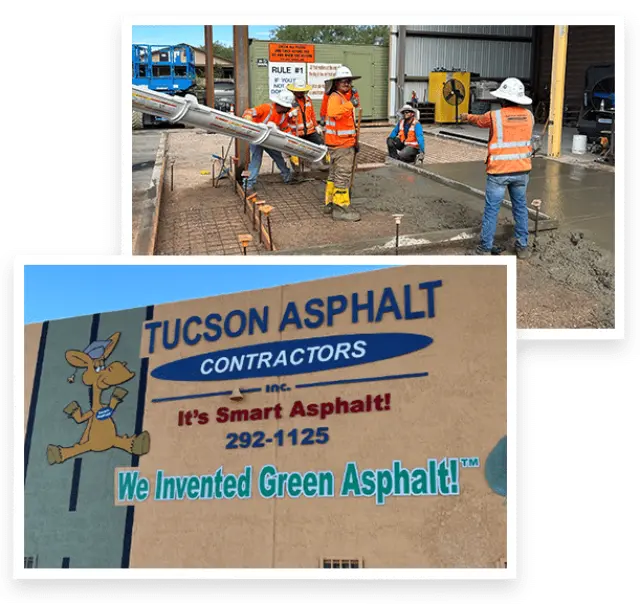 Two photos of Tucson Asphalt Contractors first building